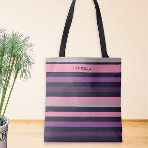 Bolsa Tote Personalizado Moderno com Listras Rosa Roxo