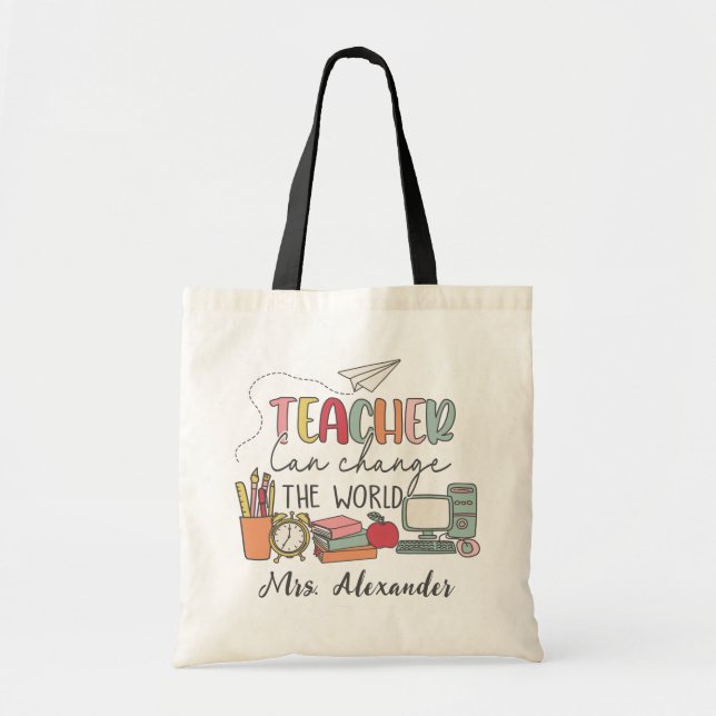 Bolsa Tote Personalizado para o Dia do Professor Retrô Bonito (Frente)