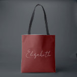 Bolsa Tote Personalizar Adicionar Seu Próprio Nome Tipografia<br><div class="desc">Substitua O Texto Do Nome Do Script Aqui,  O Elegante Mínimo Design Modelo Vermelho Escuro,   Vermelho Escuro,  Comprando O Saco De Tota Do Ombro.</div>