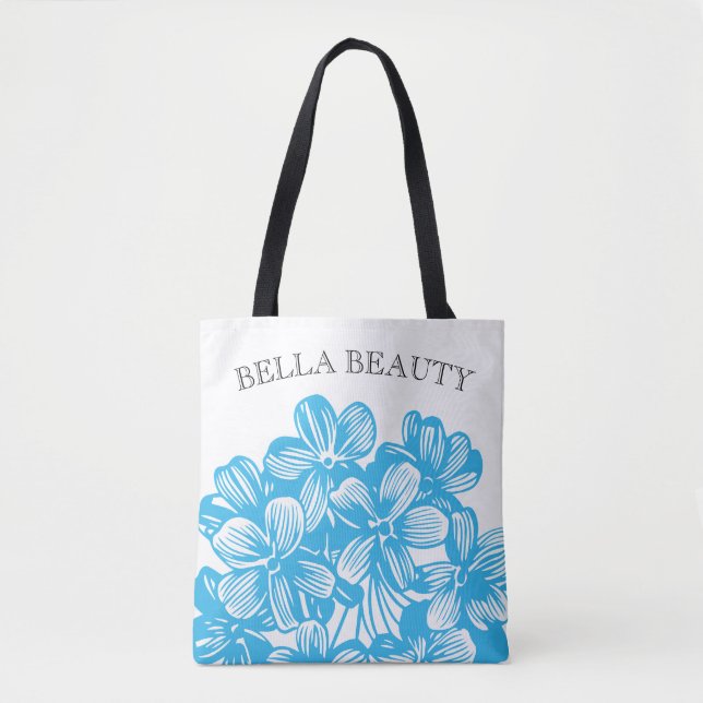 Bolsa Tote Personalizar as flores azuis da hidrangia botânica (Frente)