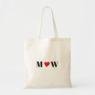 Bolsa Tote Personalizar as iniciais do Casal Um coração ver