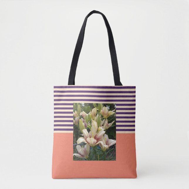 Bolsa Tote Personalizar com Salmão de Stripe Roxo de Foto (Frente)