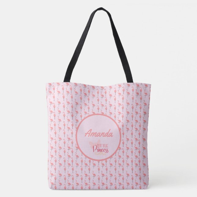 Bolsa Tote Personalizar Pink Flamingo Pattern Little Princess (Verso)