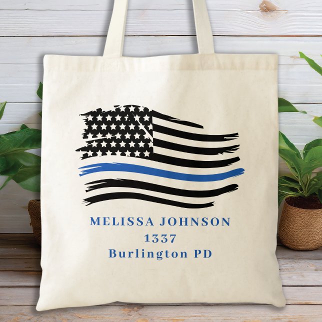 Bolsa Tote Personalizar Polícia Policial linha azul fina (Criador carregado)
