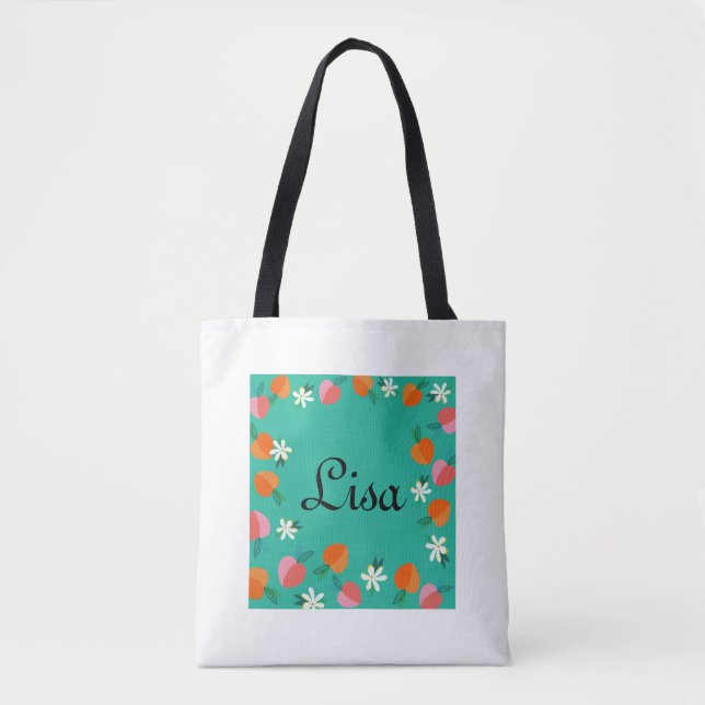 Bolsa Tote Personalize a barra de Design de folhas verde e de (Frente)