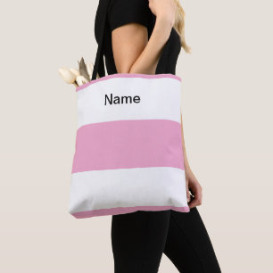 Bolsa Tote Personalize Clássico Rosa Pastel + Listras Brancas