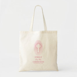 Bolsa Tote Personalize, Cruz da Primeira Comunhão Rosa Hóstia