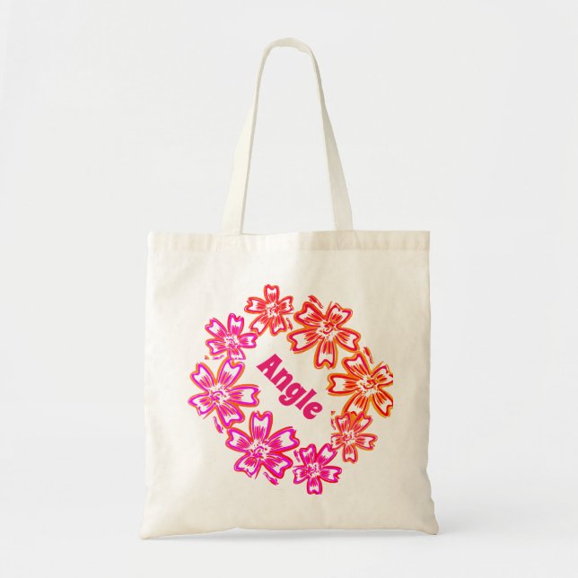 Bolsa Tote Personalize o design floral magenta e alaranjado (Frente)