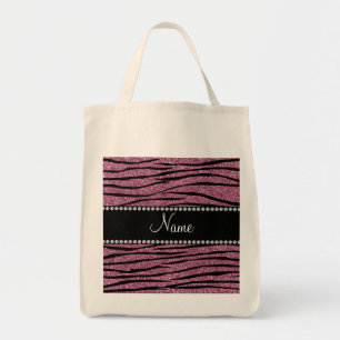 Bolsa Tote Personalize o nome misterioso, cor-de-rosa, listra