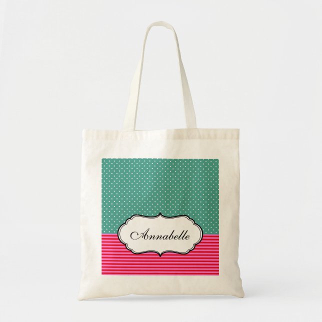 Bolsa Tote Personalize o teste padrão clássico da cerceta das (Frente)