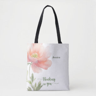 Bolsa Tote Personalize Pensando em Você Flor em Aquarela