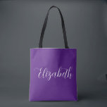 Bolsa Tote Personalize seu próprio nome Script Modelo Royal P<br><div class="desc">Substitua O Texto Do Seu Nome De Script Aqui, A Elegante Típografia Design Minimalista Moderna Modelo Roxo-Real, Comprando Saco De Tota Do Ombro.</div>