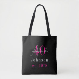 Bolsa Tote Personalized 40th Birthday Black Hot Pink