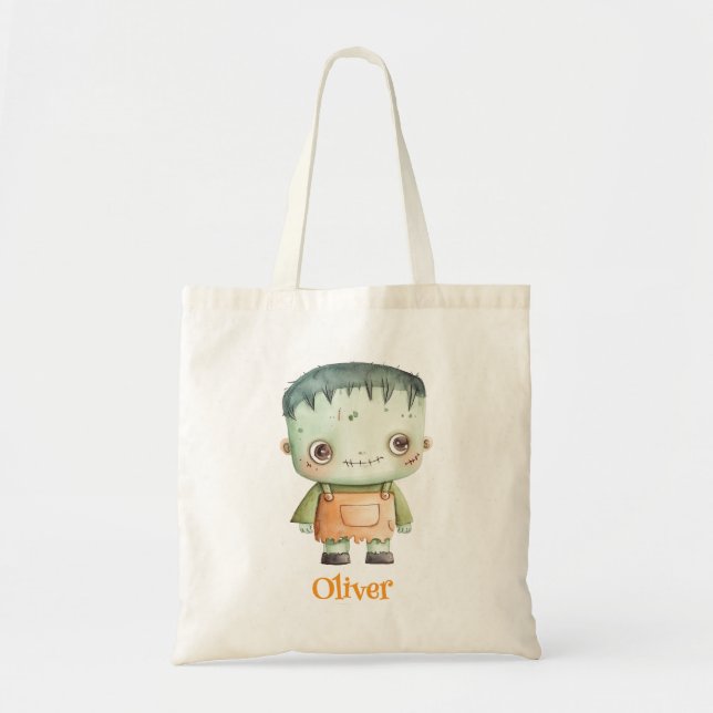 Bolsa Tote Personalized Baby Frankenstein Trick or Treat Bag  (Frente)