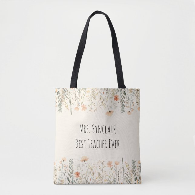 Bolsa Tote Personalized Blush Wildflower Teacher Thank You (Frente)