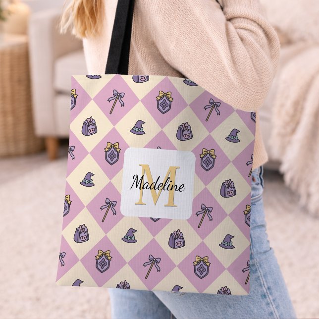 Bolsa Tote Personalized Bookish Girl Academy Wizard Pink (Criador carregado)