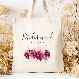 Bolsa Tote Personalized Bridesmaid Floral Burgundy Blush