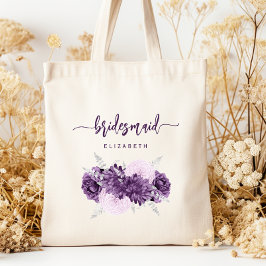Bolsa Tote Personalized Bridesmaid Floral Purple Lilac Silver