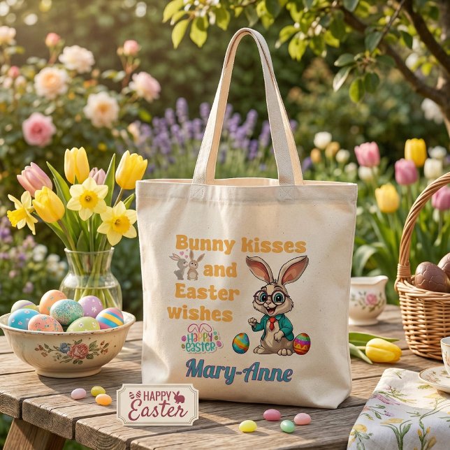 Bolsa Tote Personalized Bunny Kisses Easter (Criador carregado)