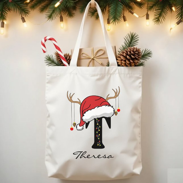 Bolsa Tote Personalized Christmas Alphabet Tote Bag for Mom (Christmas alphabet tote, family Christmas tote, monogram tote bag, personalized Christmas tote,)