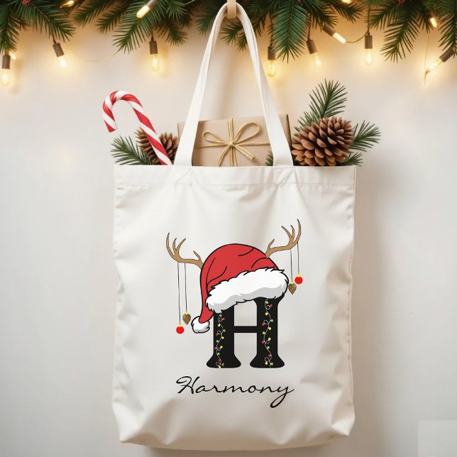 Bolsa Tote Personalized Christmas Tote Bag for Employees (holiday tote bag, Santa Claus tote, personalized family tote, Christmas alphabet tote, festive gift,)