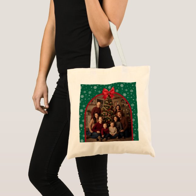 Bolsa Tote Personalized Christmas Tote Bag with Custom Photo  (Frente (produto))