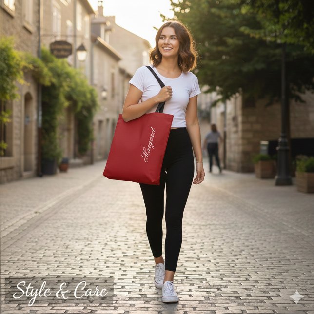 Bolsa Tote Personalized Custom Name Designer Christmas Red (Personalized Custom Name Designer Christmas Red Tote Bag)