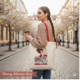 Bolsa Tote Personalized Cute Watercolor Girl Bicycle & Brews 