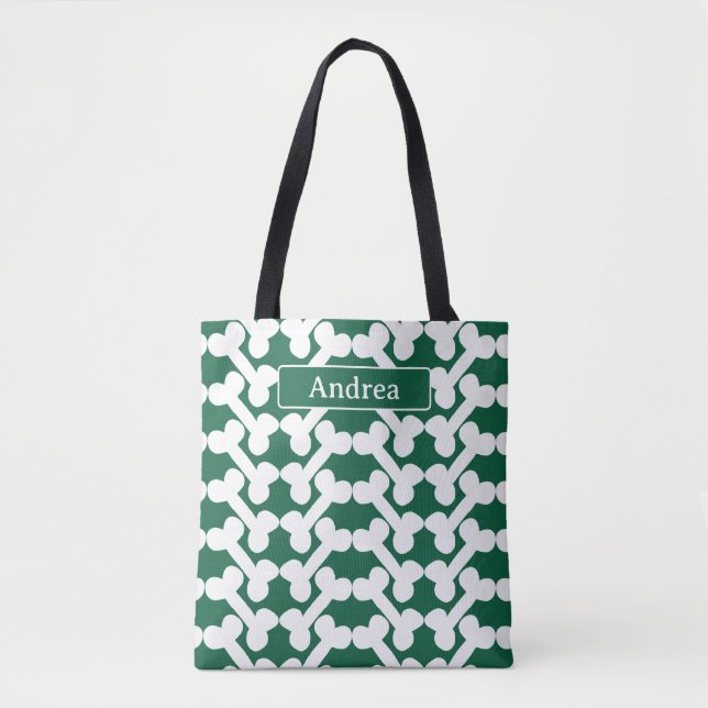 Bolsa Tote Personalized Dog Bone Pattern Green White Modern  (Frente)