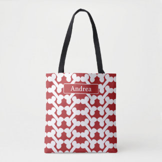 Bolsa Tote Personalized Dog Bone Pattern Red White Modern 