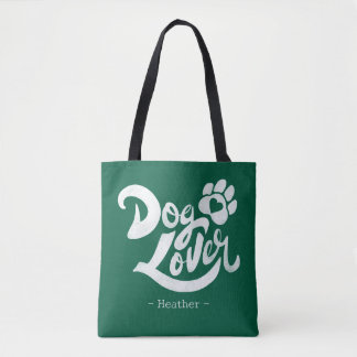 Bolsa Tote Personalized Dog Lover Hand-Lettered Green