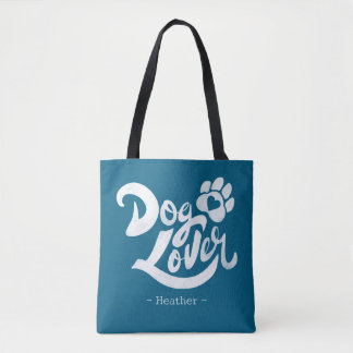 Bolsa Tote Personalized Dog Lover Hand-Lettered Ocean Blue