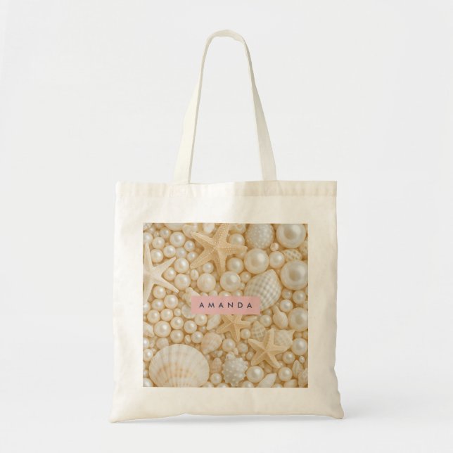 Bolsa Tote Personalized Elegant Seashell and Pearl (Frente)