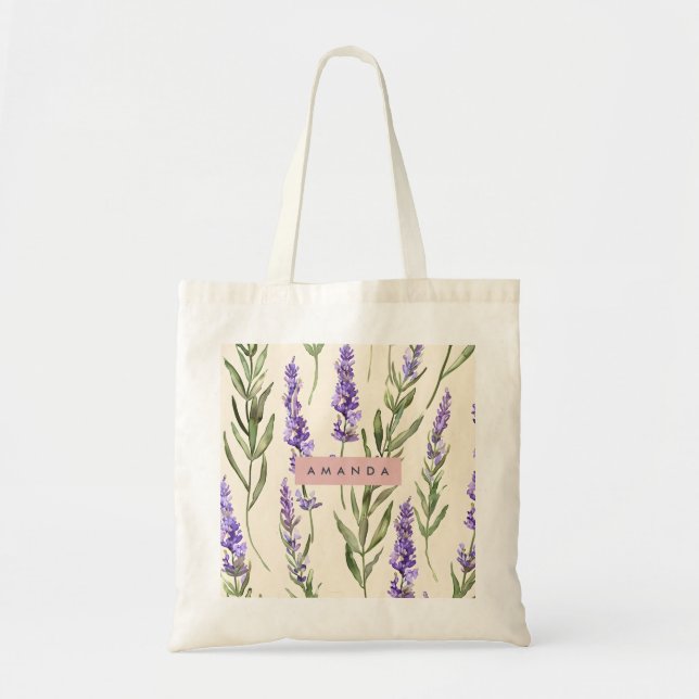 Bolsa Tote Personalized Elegant Watercolor Lavender  (Frente)