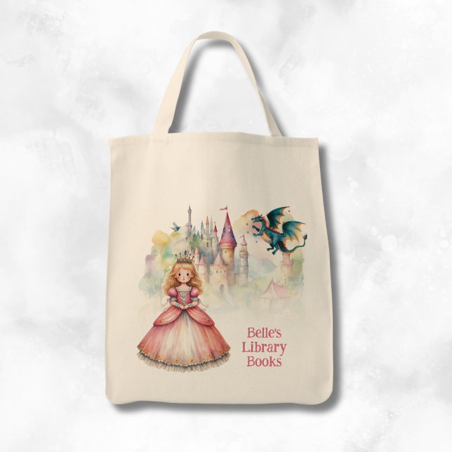 Bolsa Tote Personalized Fairy Tale Princess Dragon Library (Criador carregado)