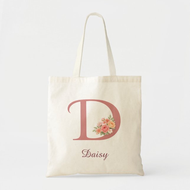 Bolsa Tote Personalized Floral Letter D Monogram Tote (Frente)