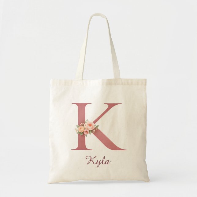 Bolsa Tote Personalized Floral Letter K Monogram Tote (Frente)