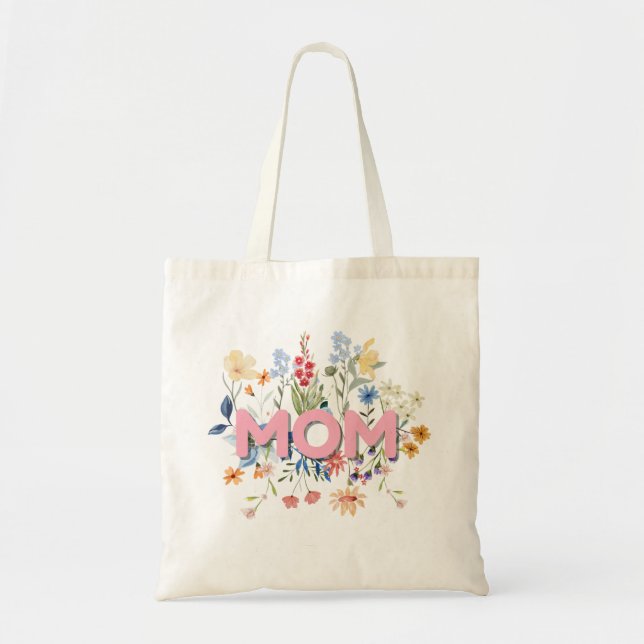 Bolsa Tote Personalized Floral Mom Tote Bag (Frente)