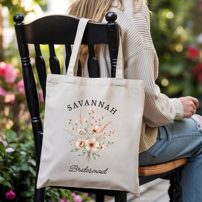 Bolsa Tote Personalized floral tote bag for bridesmaid gift  (Personalized Floral Tote Bag – Wildflower Bride & Bridesmaid Gift for Bridal Party)
