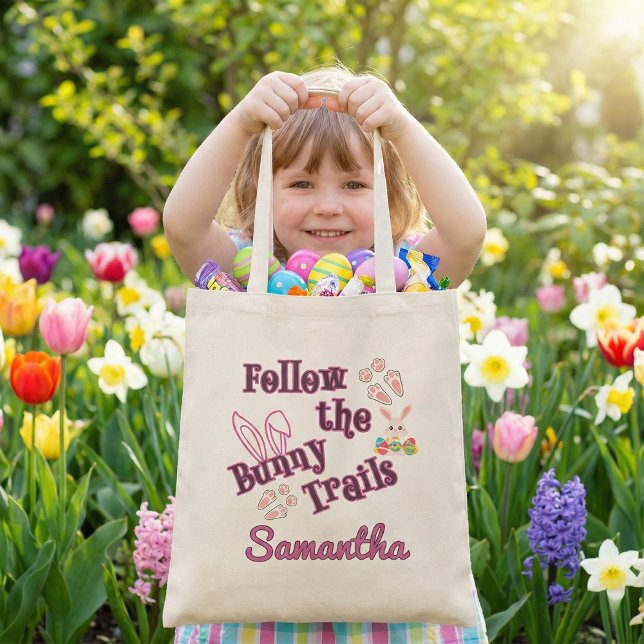 Bolsa Tote Personalized Follow the Bunny Trails Easter (Criador carregado)