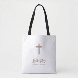 Bolsa Tote Personalized Gold Script White Bible Study