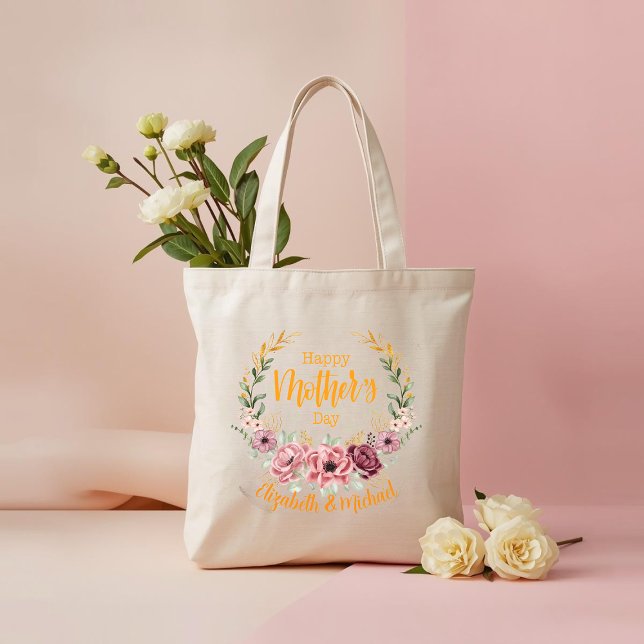 Bolsa Tote Personalized Happy Mother’s Day Floral Tote Bag (Criador carregado)