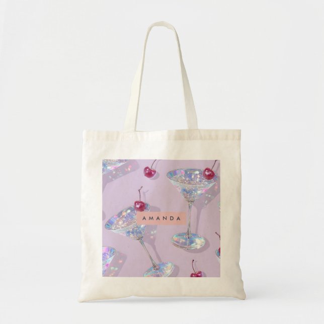 Bolsa Tote Personalized Iridescent Martini Glass Glitter  (Frente)