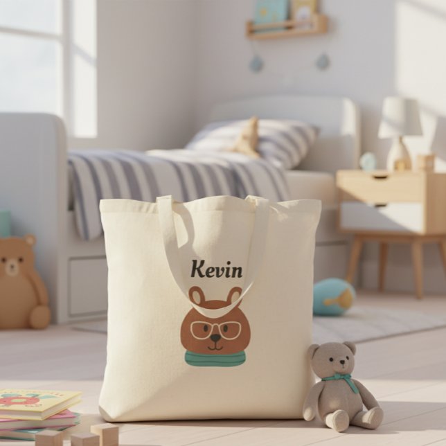 Bolsa Tote Personalized Kids' Tote Bag with Hipster Bear  (Criador carregado)