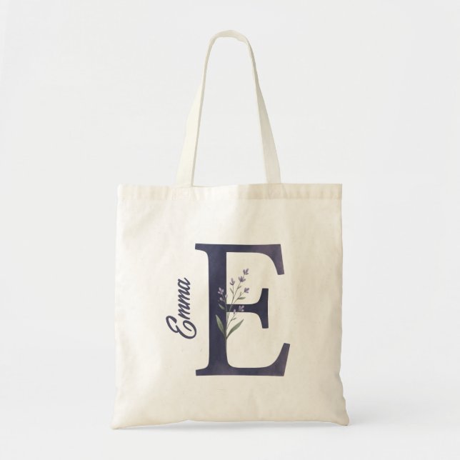 Bolsa Tote Personalized Lavender Floral E Monogram Tote (Frente)