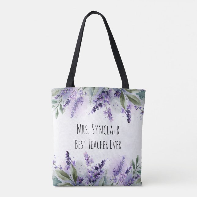 Bolsa Tote Personalized Lavender Flowers Teacher Appreciation (Verso)