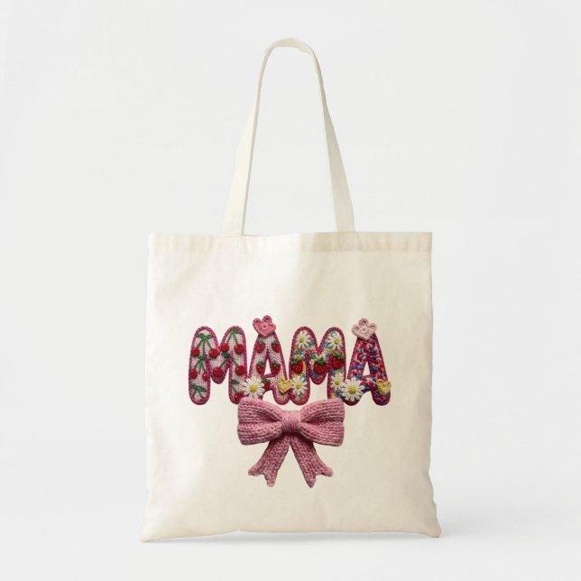 Bolsa Tote Personalized “Mama” Floral Bow – Cute Kitchen Tote (Frente)