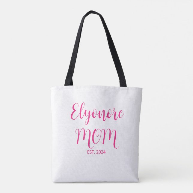 Bolsa Tote Personalized Mom Name Established Date Pink Script (Verso)