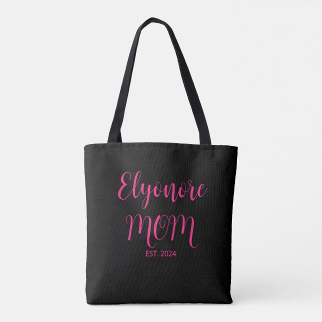Bolsa Tote Personalized Mom Name Established Date Pink Script (Verso)