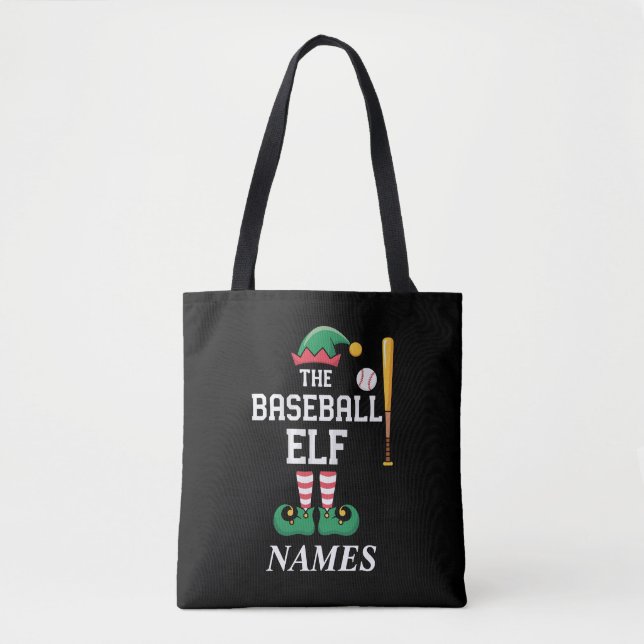 Bolsa Tote Personalized Name Baseball Elf Family Matching  (Frente)